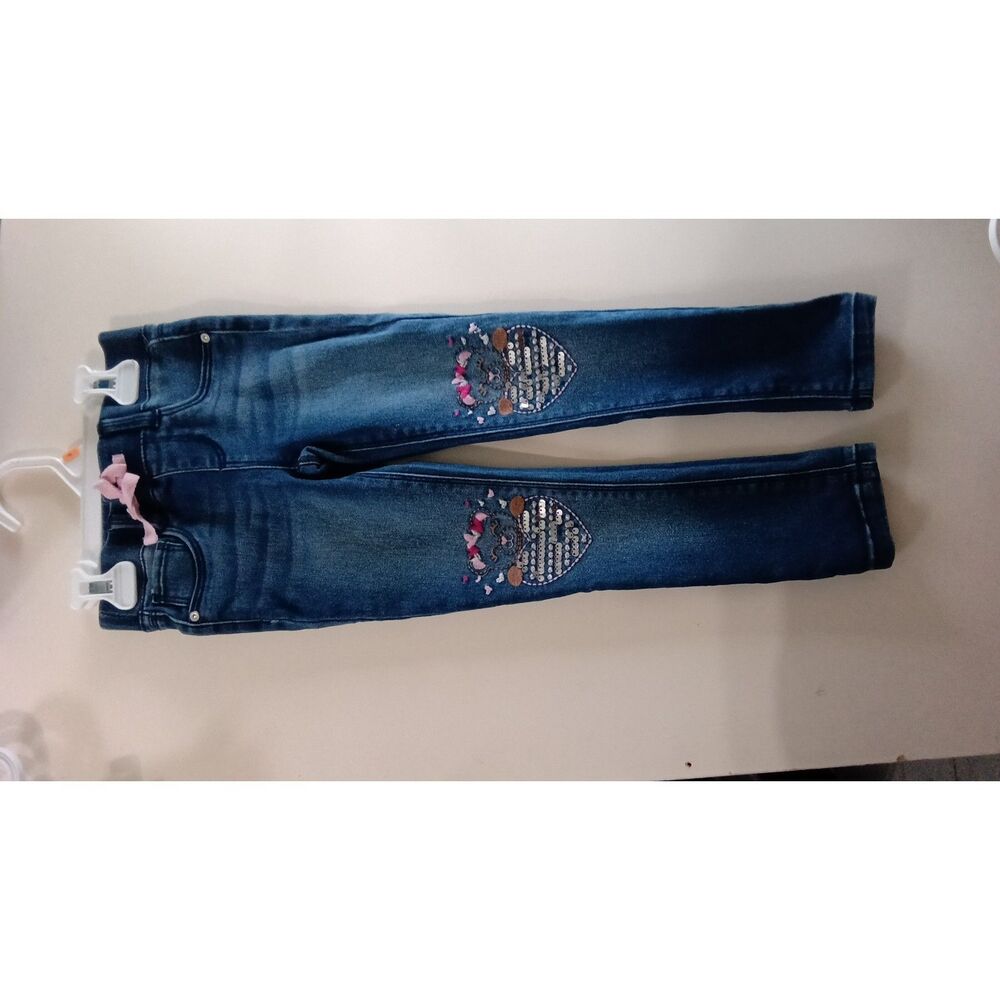 Berkley Jensen Girls Jeggings Sequin Heart Dark Wash Size 5